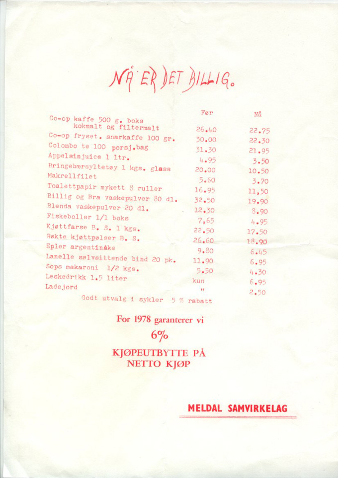 Tilbud fra Meldal Samvirkelag 1978