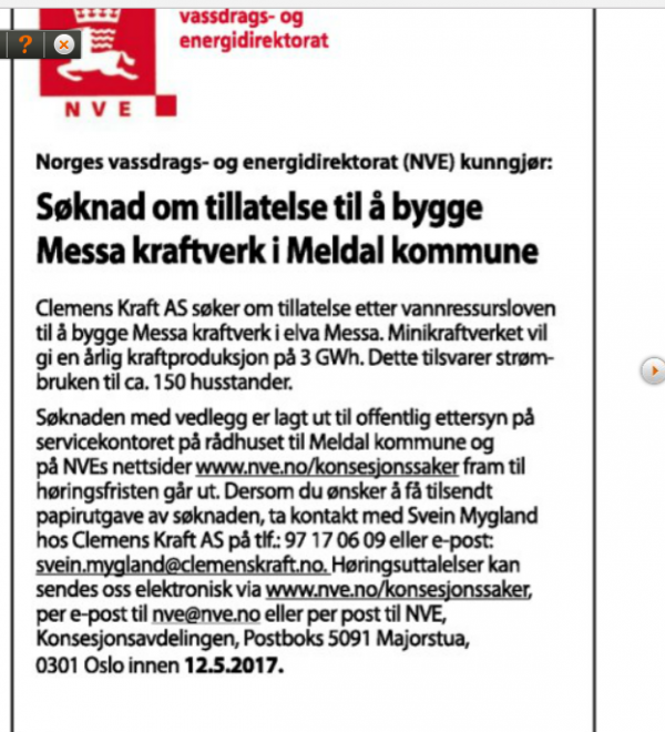 Annonse soknad Messa kraftverk