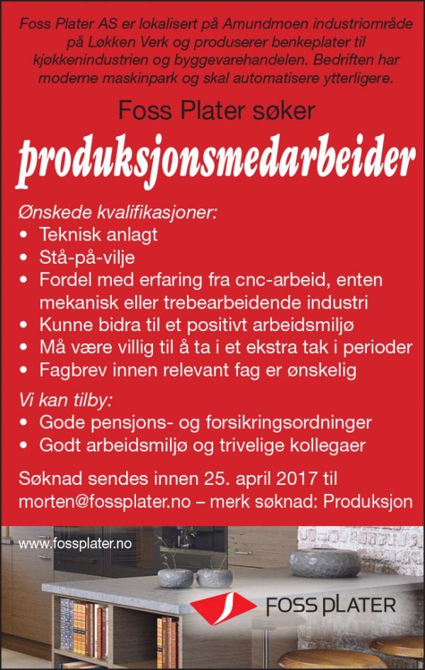 stillann prodmed fossline folger produksjonsmedarbeider