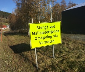 Stengt vei ved Malisetra 10