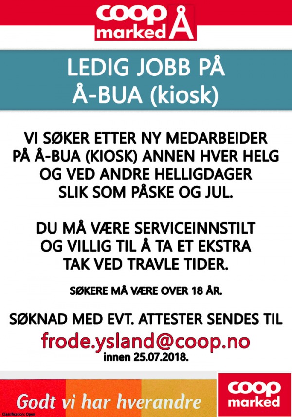 coop aa ledigstilling2018 folger