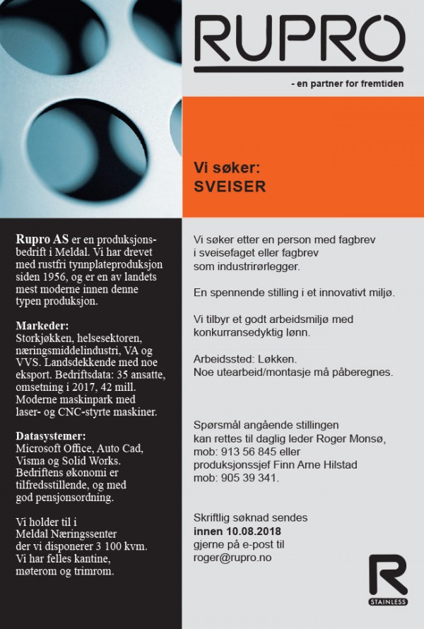 Rupro stilling ledig